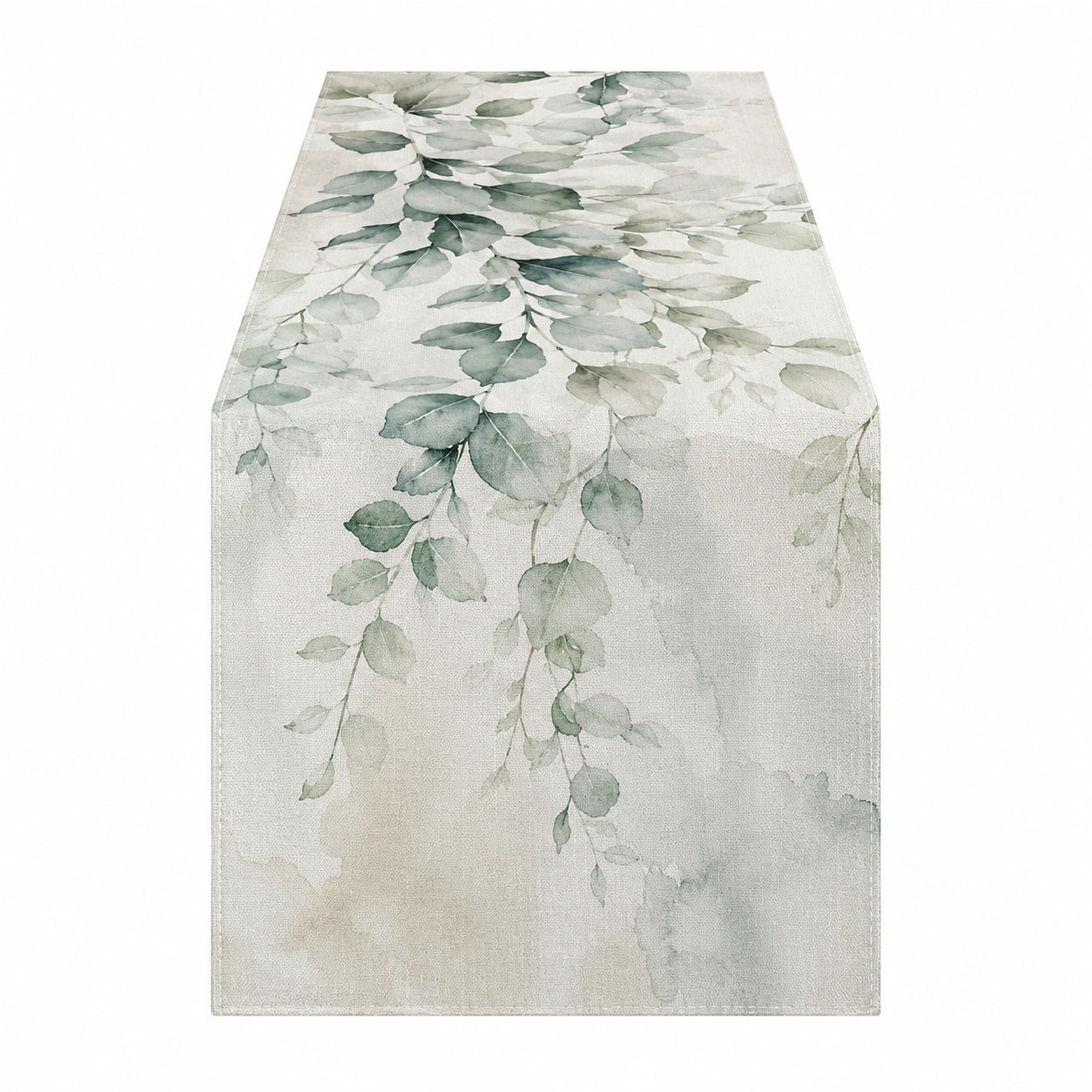 Chemin de Table Imprimé Feuilles Aquarelle 180x40 Vert/Gris