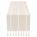 Chemin de Table Beige avec Motif Tissé et Franges