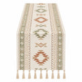 Chemin de Table Géométrique avec Franges - Beige, Vert, Marron