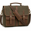 Sacoche Messenger en Toile Vert et Cuir Marron pour Hommes