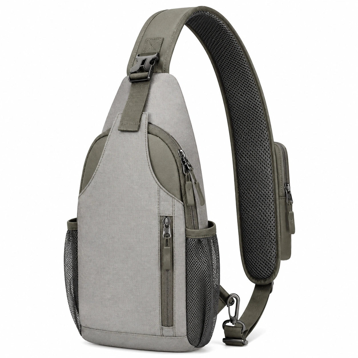 Sacoche bandoulière ergonomique gris et kaki