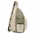 Sac à bandoulière décontracté beige et vert avec compartiments multiples