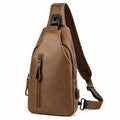 Sac à bandoulière marron avec fermeture éclair et USB