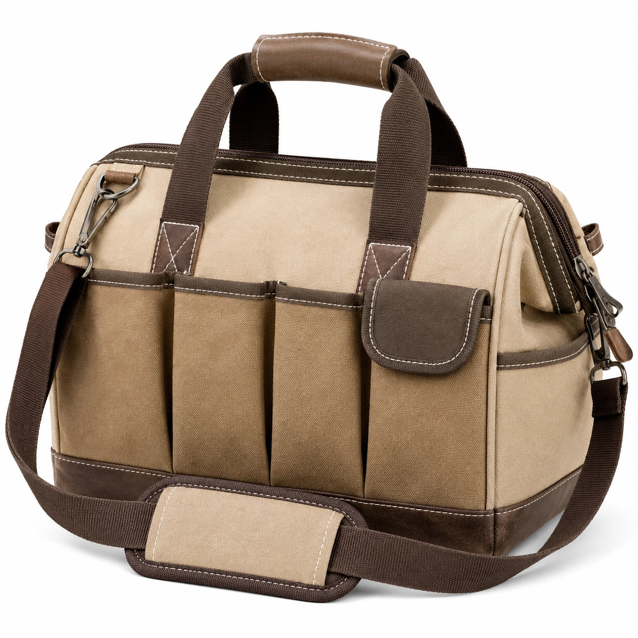Sacoche multifonction beige et marron avec bandoulière