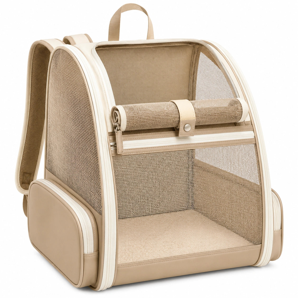 Sac à dos pour animaux avec ventilation en maille beige